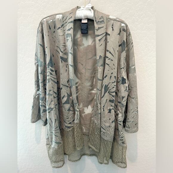 CHICO’S | Plus Size Sage Green Burnout Floral Netted Sequin Kimono | 20/22 - Picture 1 of 7